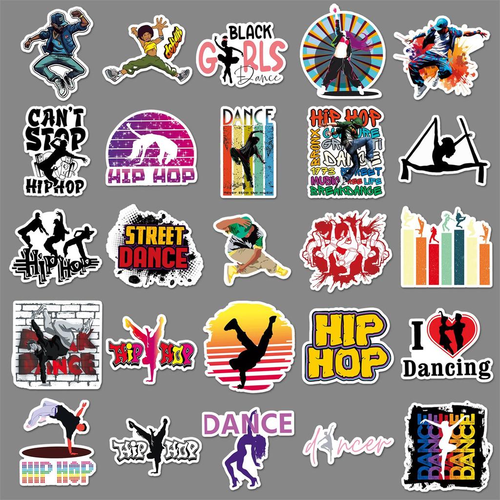 50pcs Trendy Hip Hop Dance Cartoon Stickers - Waterproof Decoration for Skateboards, Laptops, and More