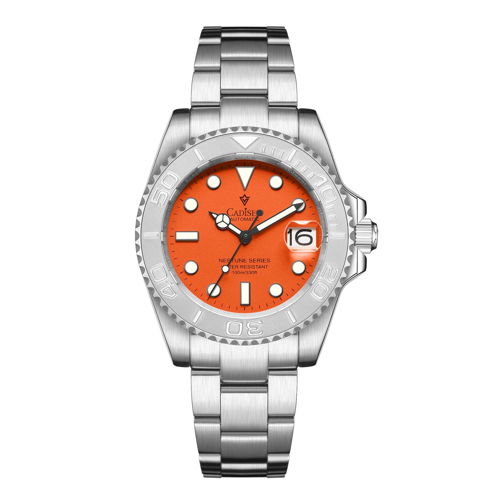 

CADISEN 8210 Новые роскошные мужские часы высшего бренда с коробкой серии Neptune, водонепроницаемые 100 м/330 футов, автоматические мужские механические часы оранжевый
