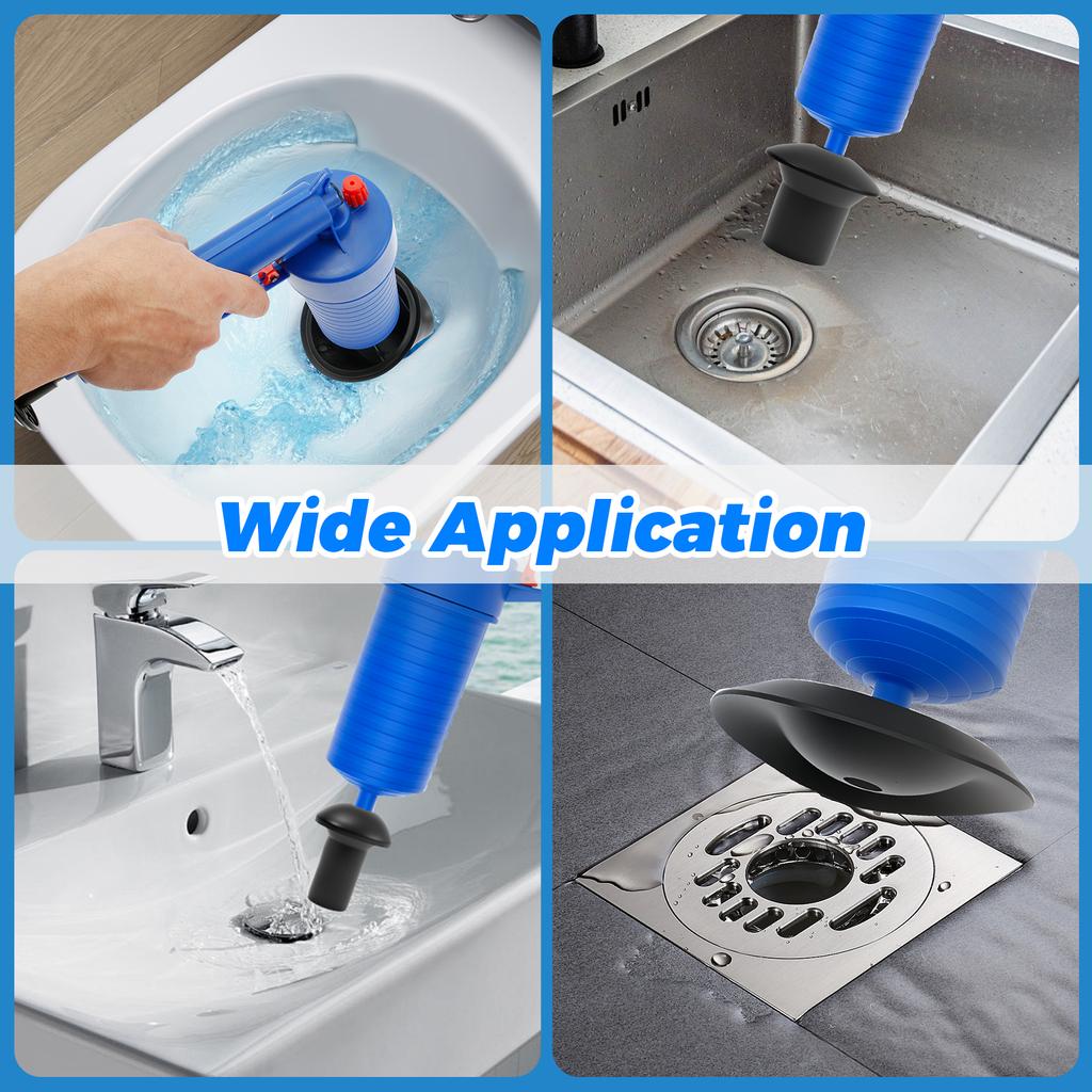 Toilet Plunger Set with 4 Unclogging Heads Efficient Air Plunger Reusable Toilet Drain Clog Remover Practical Drain Clog Remover