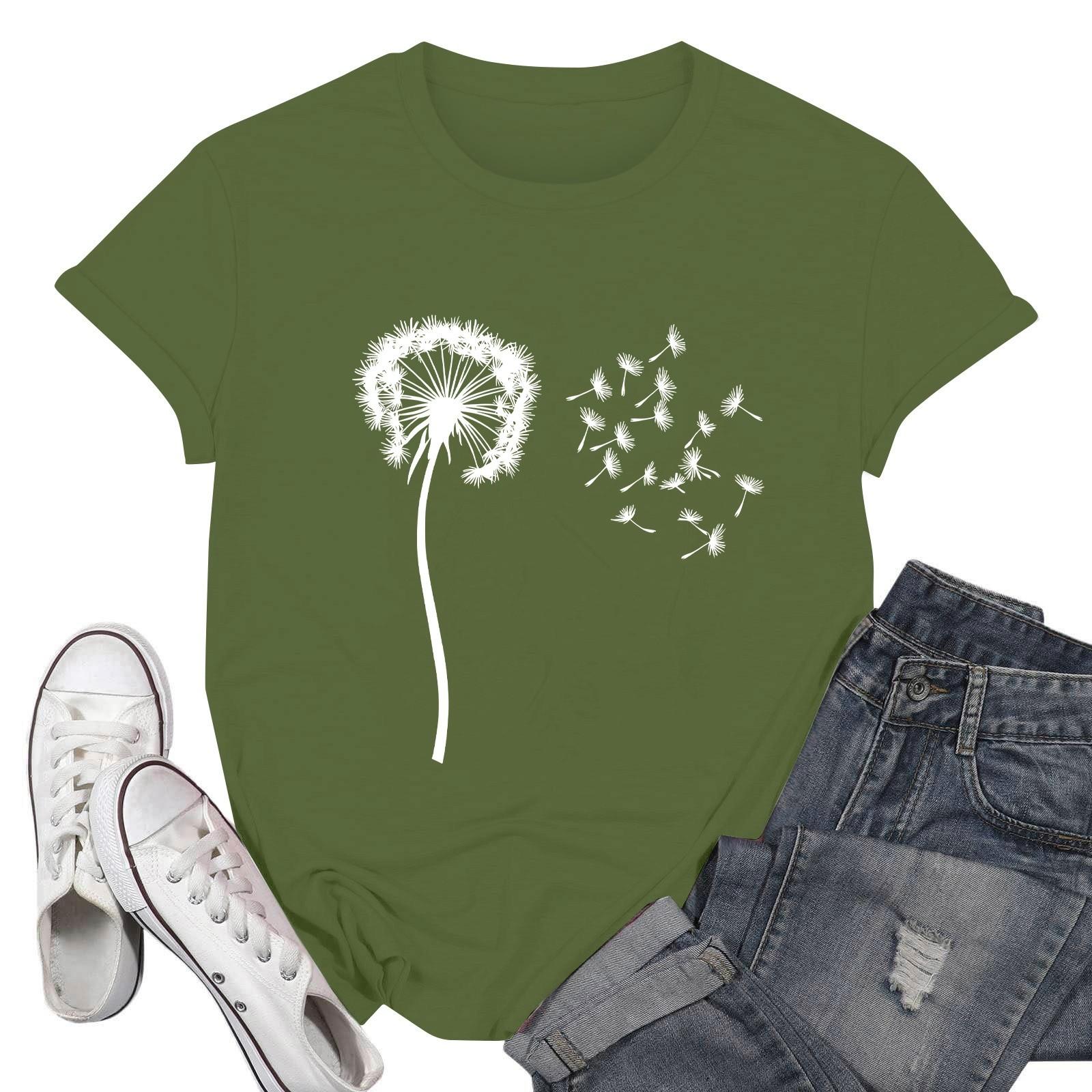 

Женские модные повседневные пуловеры с короткими рукавами и круглым вырезом с принтом L армия зеленый