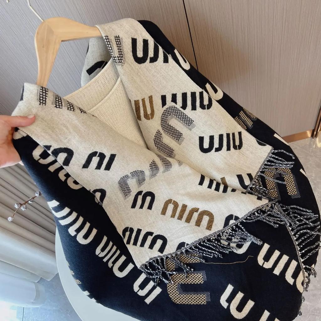 New Scarf Women Winter Color Matching Warm Scarves Imitation Cashmere Letters Double-Sided Thickened Air Conditioner Shawl