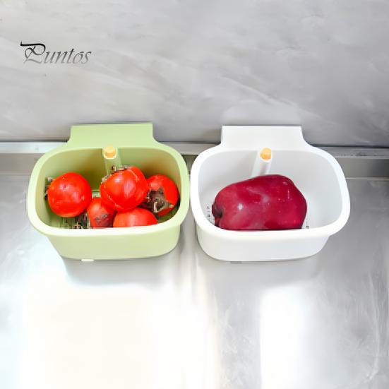 Fruit Draining Basket for Sink Hanging Strainer Basket, One-Press Food Waste Catcher, Anti Clogging Durable ABS Stainless Steel Filter, Practical