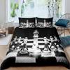 International Chess Duvet Cover Set Queen Size Chess Lovers Bedding Set for Boys Adults Microfiber Black Base 2/3pcs Quilt Cover