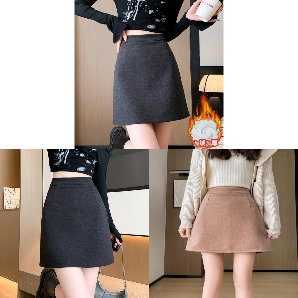 Solid Color Blend High Waist Pencil Skirt With Zipper For Women Autumn Winter