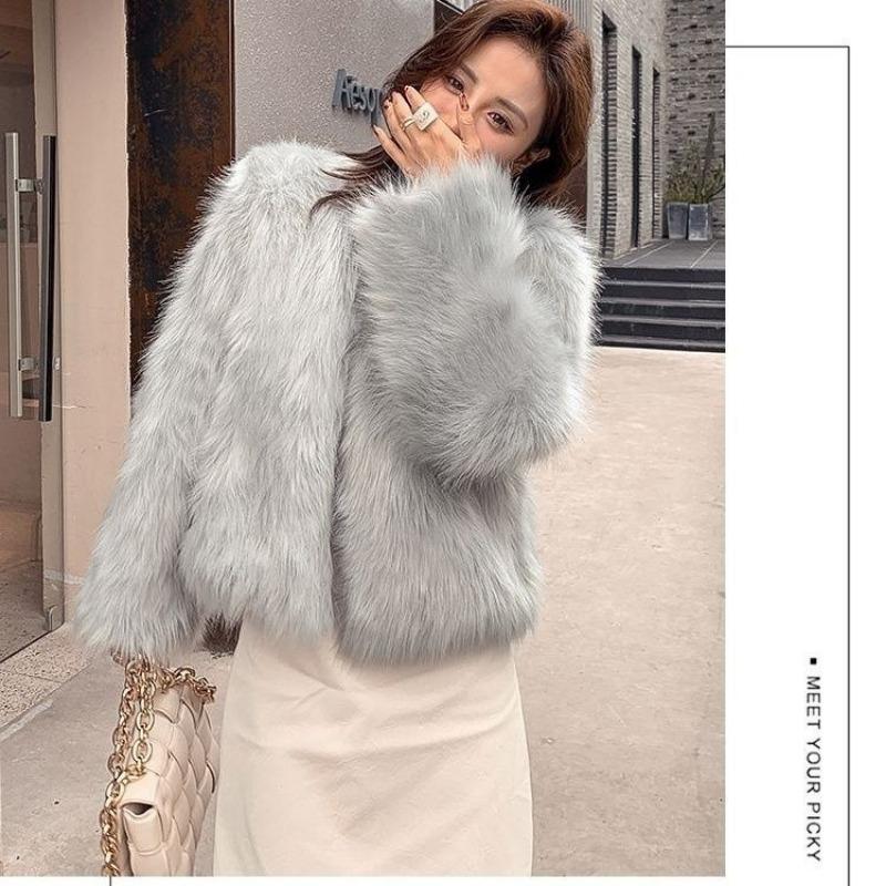 Medium and long collar simple imitation fox fur coat women's autumn and winter toka wool coat