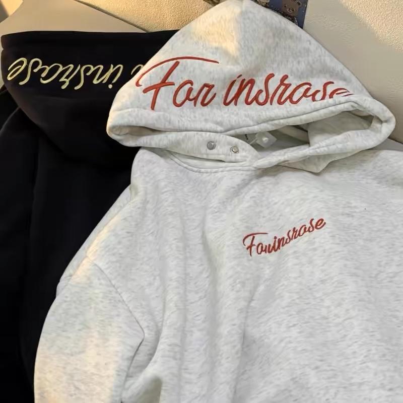 

Unisex American Retro Embroidered Fleece Hoodie - Winter Hip Hop Casual Trend 3XL сірий колір/білий