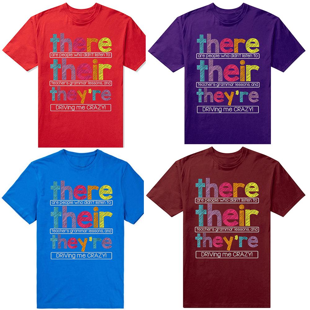 Funny There Their They're English Grammar Teacher T Shirts Men Humor Streetwear Tee Shirt Short Sleeve Unisex Loose Clothing