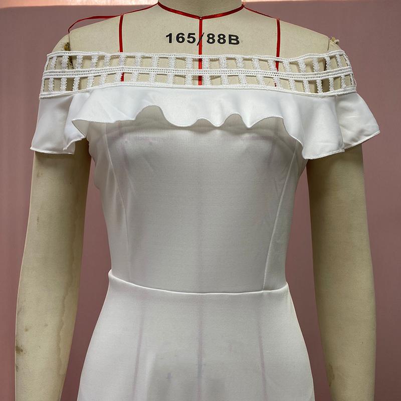 Cross-border Summer New European and American Foreign Trade Women's Dress Flounce Hollowed-out Lace Dress