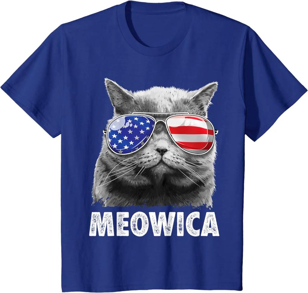 Cat 4th Of July Meowica Girls Boys American Flag Sunglasses T-Shirt