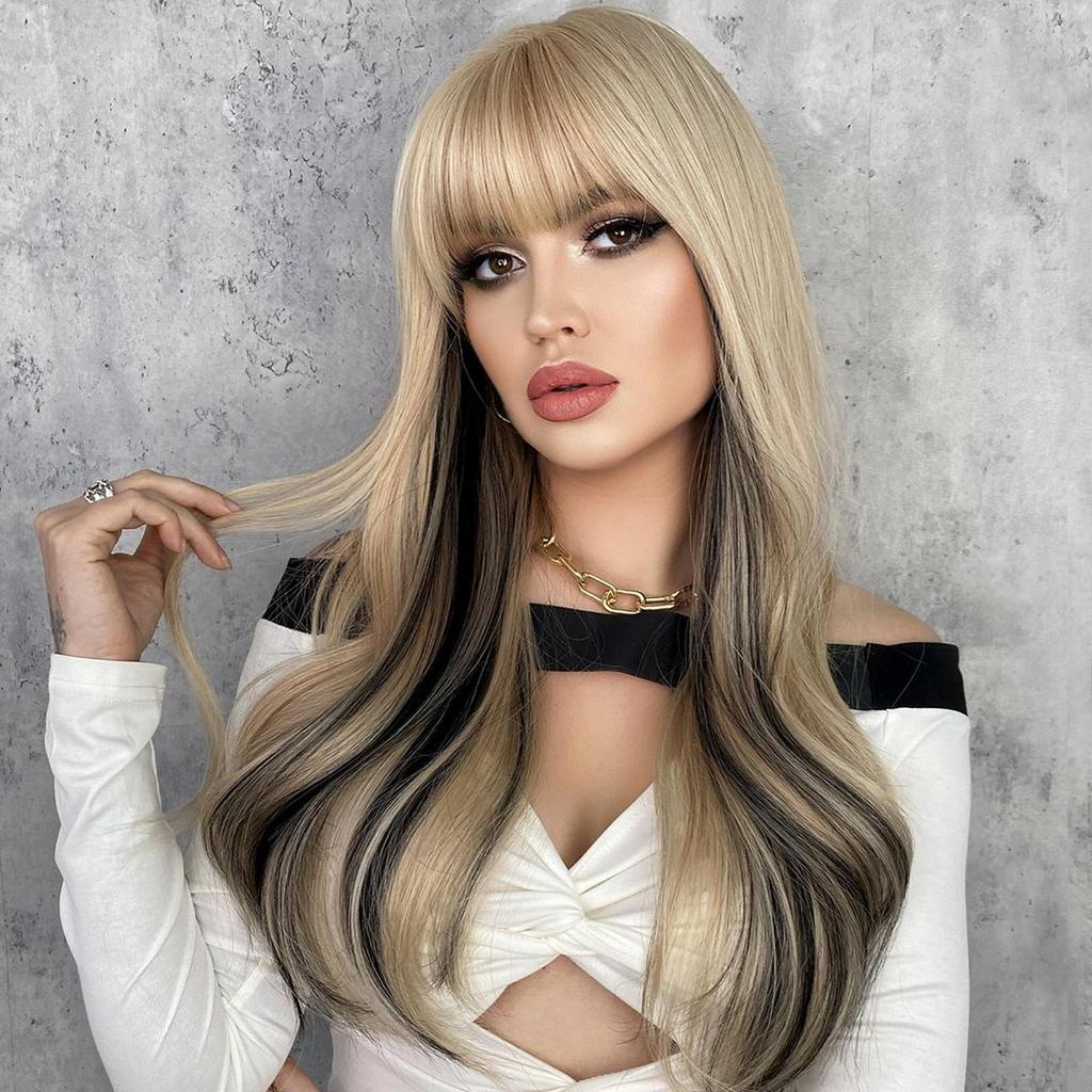 Women's 62cm Hair Simulation Hair Long Hair Straight Hair Rose Hair Net Headwear Full Head Cover Natural and Realistic Wig