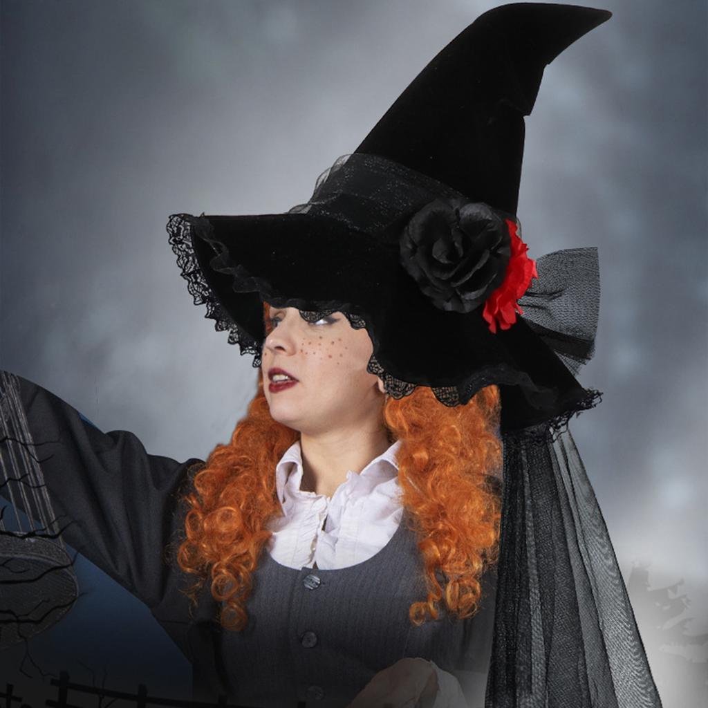 Nuovo Cappello da Strega Barocco di Halloween Regina Goth Rete Fiori Artificiali Accessori Vestito Cappello da Strega Natale