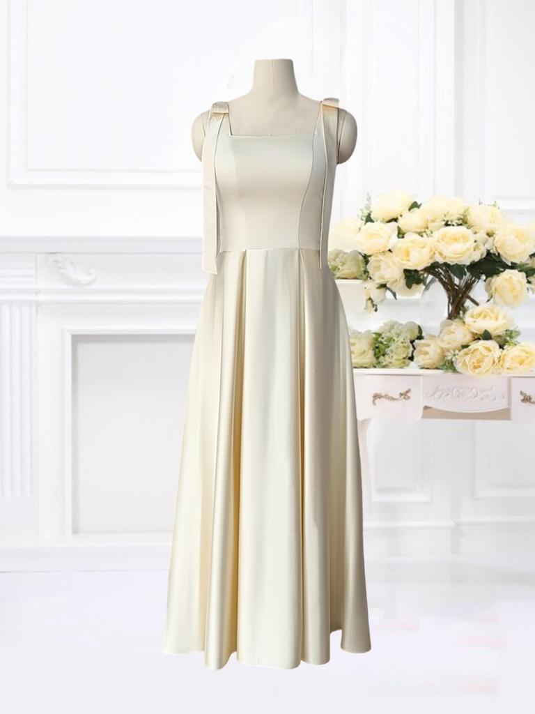 2025 Simple Forest Style Satin Spaghetti Strap French Wedding Dress