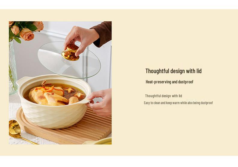 Ceramic Double-Handled Large Soup Bowl with Lid - High-End Design, Ideal for Home Use, Sauerkraut Fish, and Commercial Soups.
