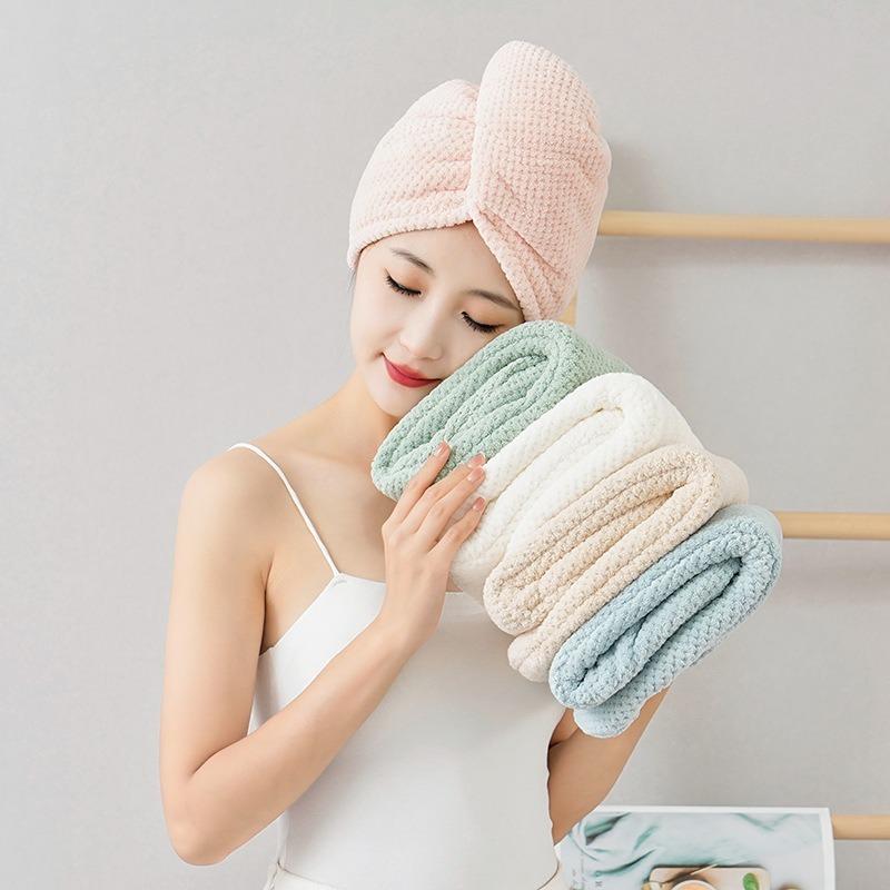 4/2Pcs Hair Drying Towel With Button Women'S Quick-Dry Microfiber Headscarves Absorbent Hair Towel Wrap Thickened Soft Headscarf