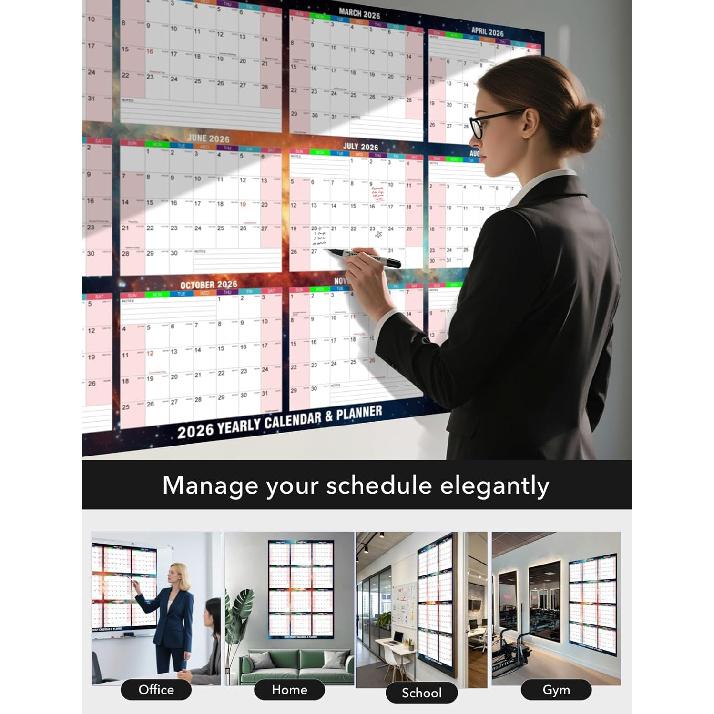 24x34" 2026 Large Wall Calendar - Reversible Yearly Planner, Horizontal & Vertical Layouts | Pre-Printed Holidays | Countdown Numbers, Office and