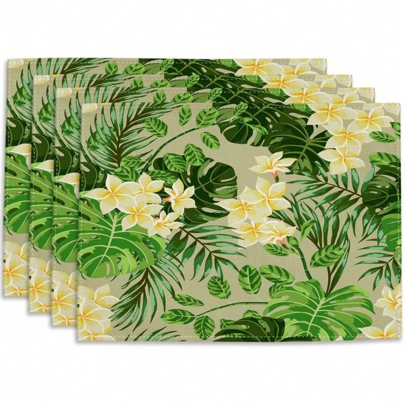 4pcs Tropical Leaf Printing Table Placemats Green Leaves Printed for Tables Linen Table Mat Home Kitchen Dining Pads
