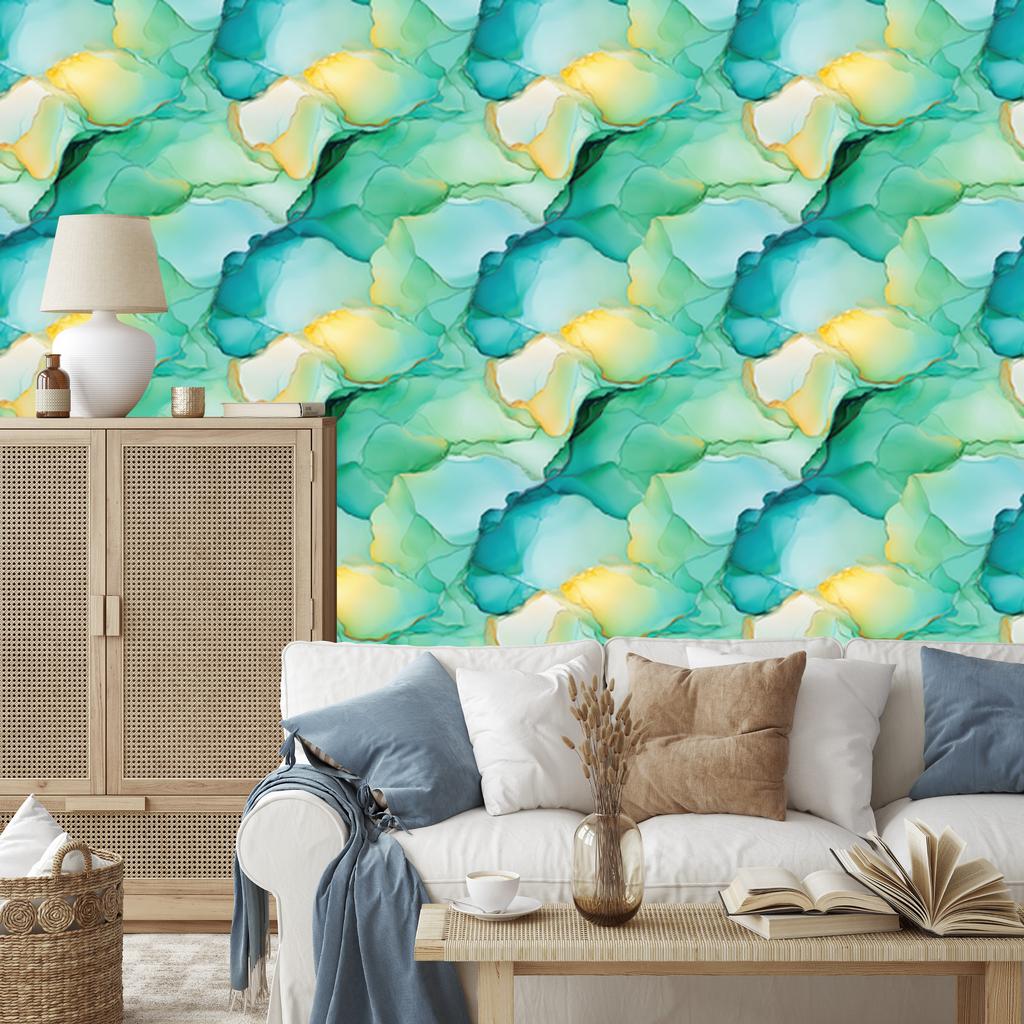 Sea Ink and Mint Wallpaper for Living Room and Bedroom 50x1000