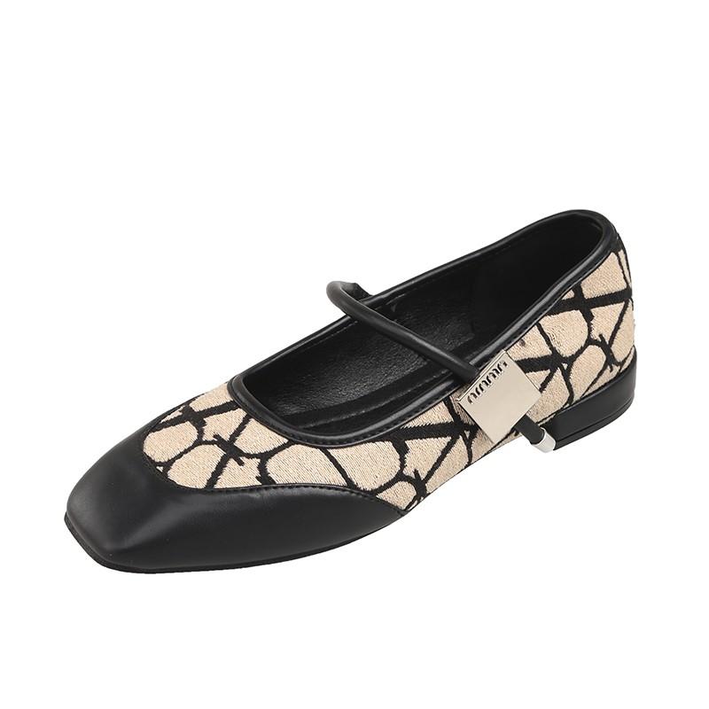 Fashion 2024 Brand Chic Patchwork Mary Jane Ballet Flats for Women Comfortable Square Toe Flat Loafers for Women