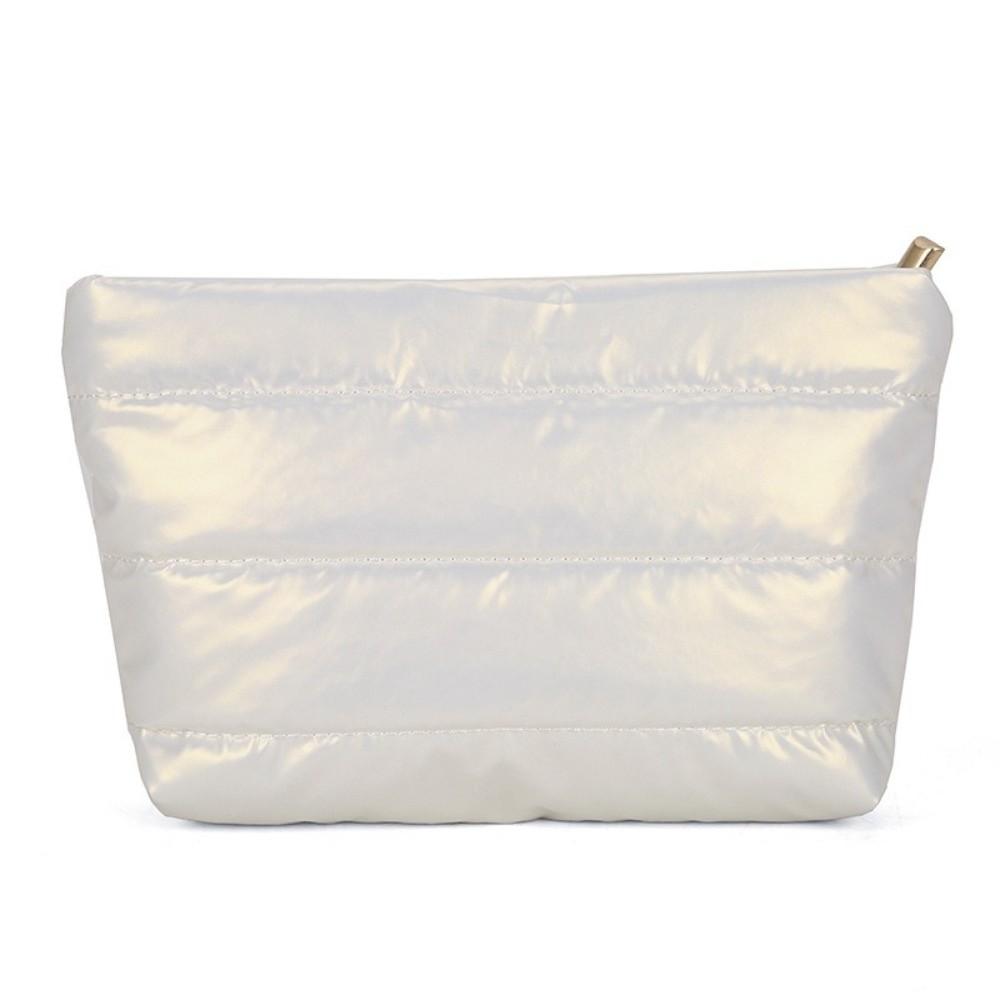 

New Solid Color Cosmetic Bag Fluffy Zipper Quilted Toiletry Pouch Large Capacity Nylon Women Clutch Bag белый