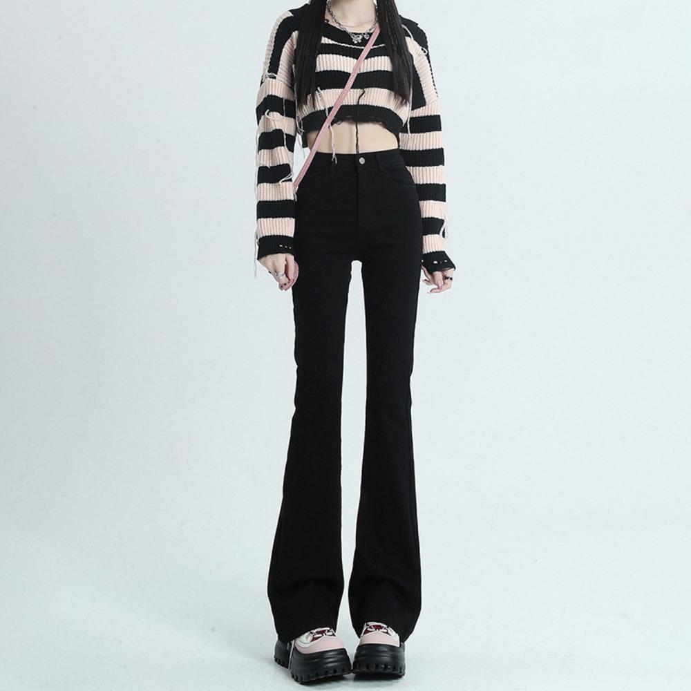 American high-waisted and slightly pulled jeans women's 2025 new autumn and winter small slim-fitting flared jeans