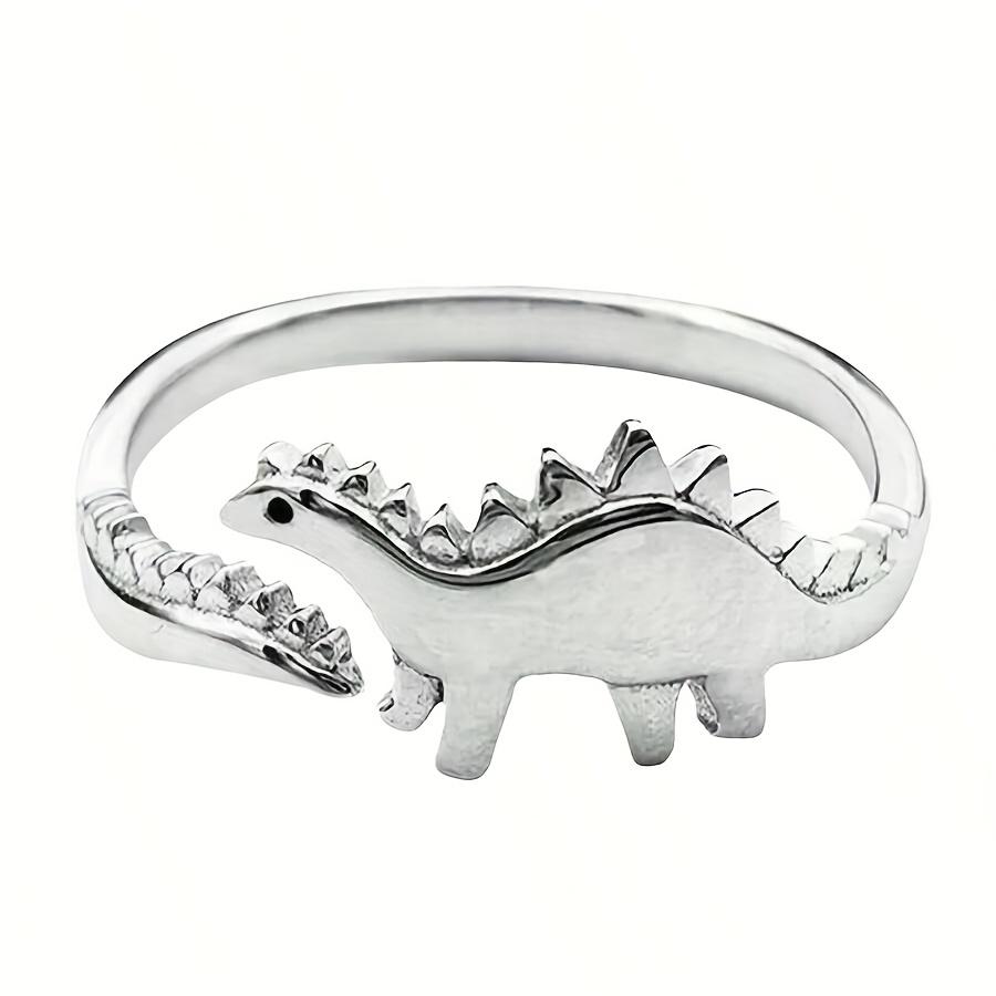 Retro-Stil verstellbarer Dinosaurierring für Damen - einzigartiges Jurassic-Design, schlichter und doch eleganter Stil, Silber-Finish, bequem