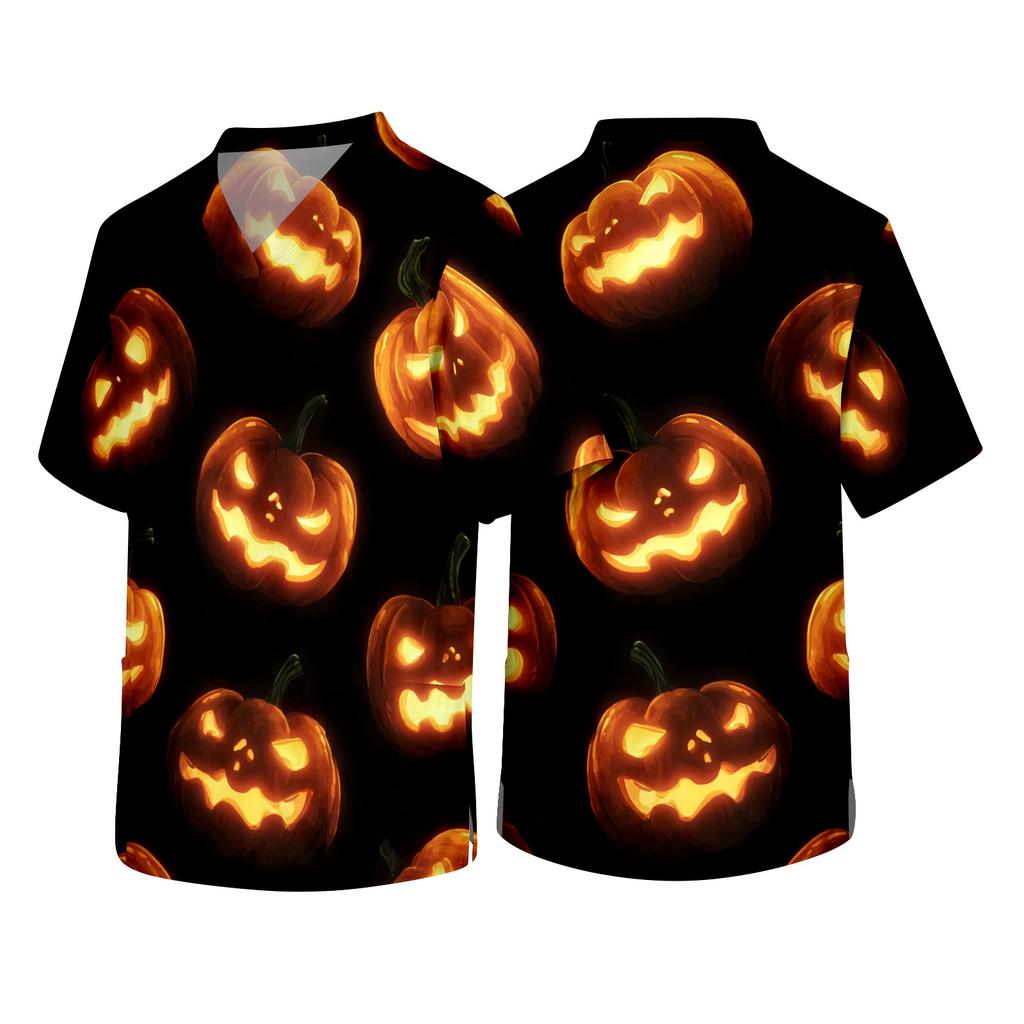 Men's V Neck Halloween Print Medical Scrub Top with Chest Pocket Short Sleeve Comfortable Fit Lightweight Fabric