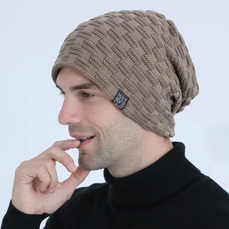 Mens Plush Lining Beanie Winter Hat Outdoor Sports Keep Warm Knitted Skully Hat Cycling Camping Cap Cold Weather Gear
