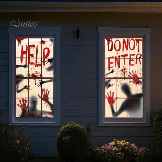 Clear Halloween Window Clings Blood Stickers, Patterns Waterproof And Scratch-Resistant PVC Decals, Removable Stickers for Home Living Room