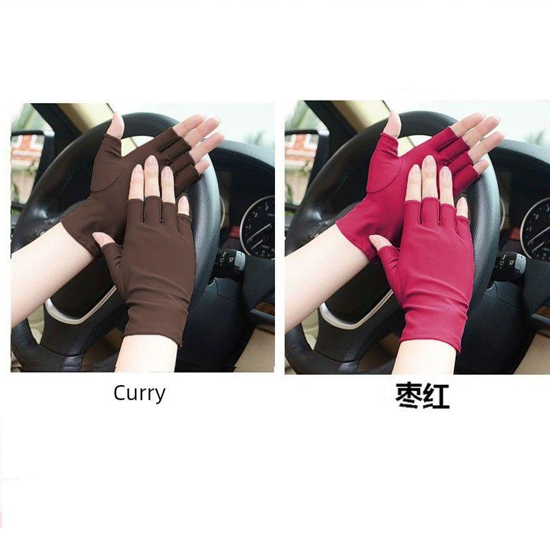 

Driver s Spandex Women s Tea Picking Work Protective Gloves Half finger [Zaohong + Brown] 2 pairs All yards
