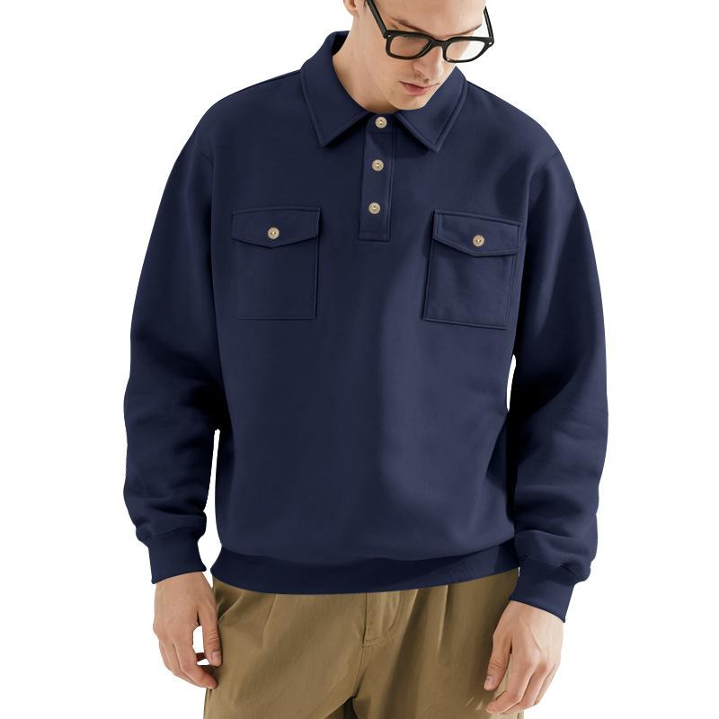 Men S Vintage American Style Long Sleeve Polo Workwear Sweatshirt