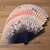 Chinese Japanese Flower Print Folding Silk Bamboo Fan Ornament Art Craft Gift Wedding Dance Performance Hand Fan