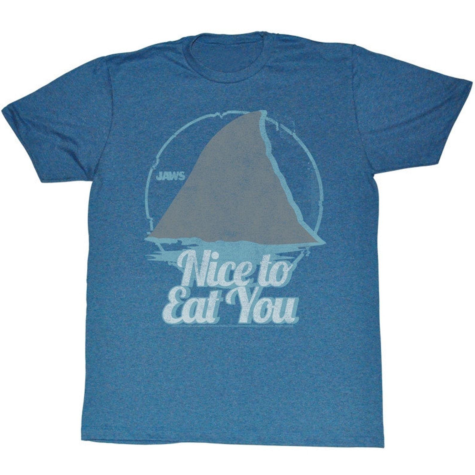 Jaws Nice To Eat You Pacific Blue Heather Adult T-Shirt S