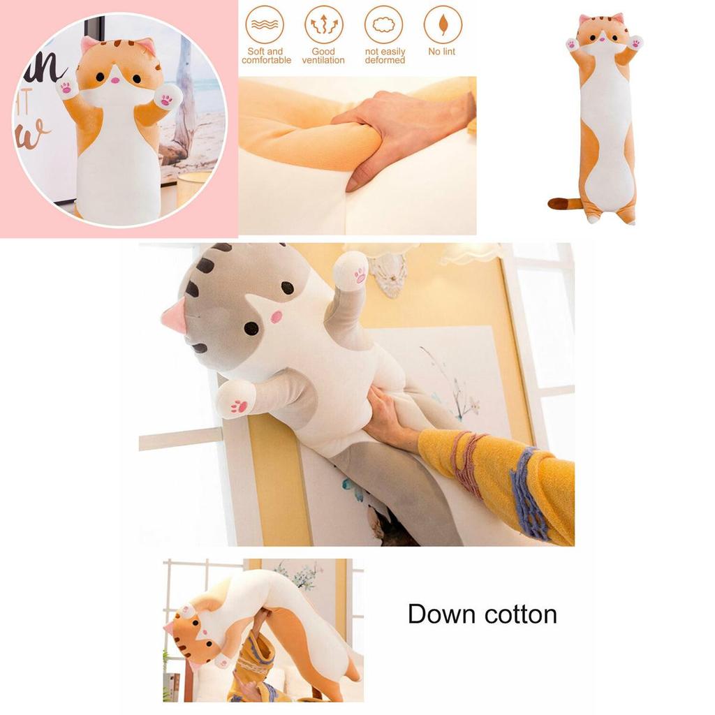 Adorable Long Cat Plush Toy Soft Stuffed Kitten Pillow Perfect For Kids Sleeping Comfort