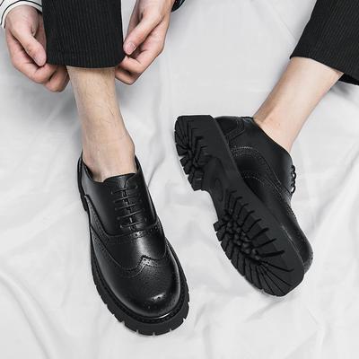 Fashion Men's Business Casual Leather Shoes Classic Black Block Leather Shoes Men Thick Sole Elevated Shoes Casual Lace Up Leather Shoes
