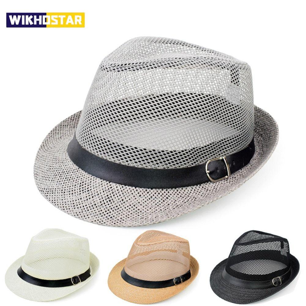 Wide Brim Men Straw Panama Hat Fashion Brethable Sunscreen Summer Beach Cap Mesh Lightweight Sun Cap