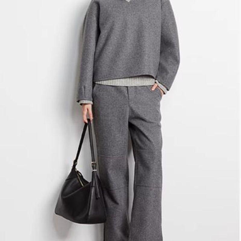 Fall and Winter New Women's Clothing Brushed Jersey V-neck Sweatshirt 1268253 High Waist Loose Pants 1268246