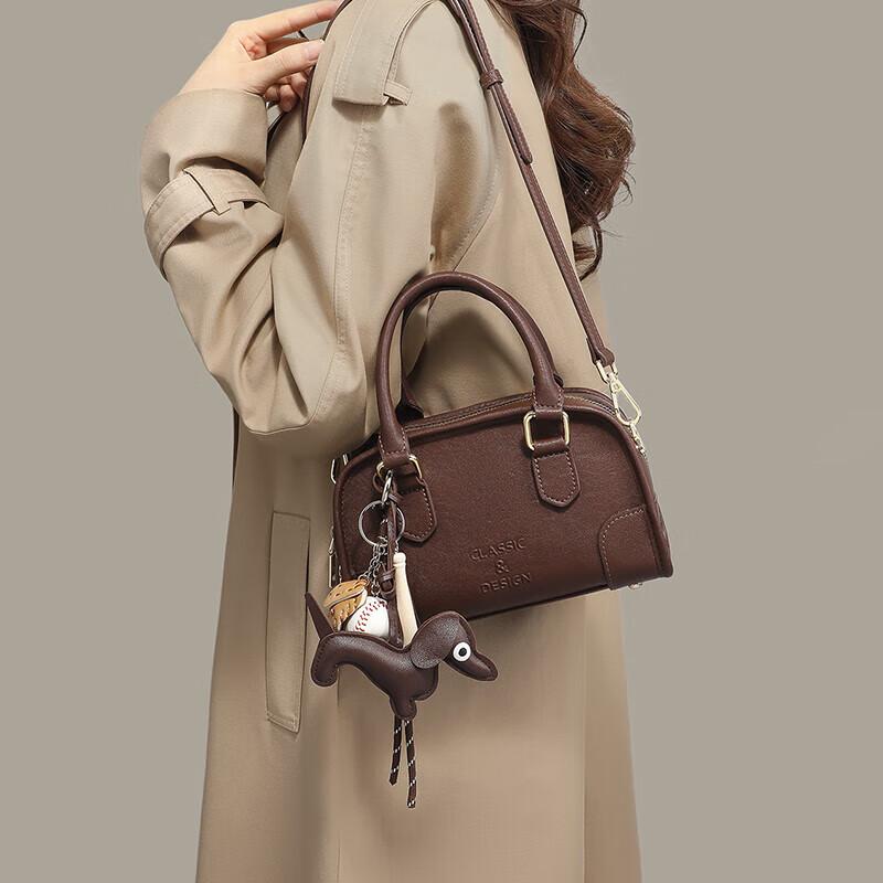 YUYULA Leather Handbag, Women's Crossbody Bag, Shoulder Bag, Coffee Color