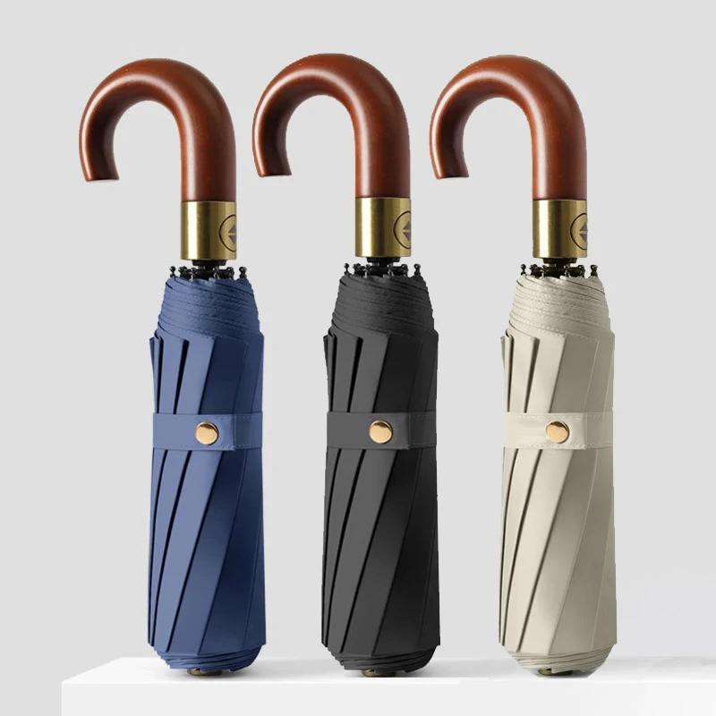 

Розкішна велика парасолька для гольфу для жінок, чоловіків, водонепроникна до дощу, складна автоматична вітрозахисна парасолька, міцна, 10 ребер, дерев’яна ручка Aluminum&10K