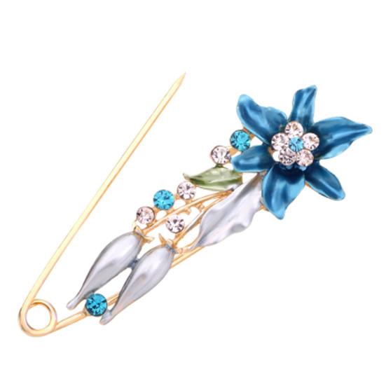 Brooch Pin 3D Flower Decor Scarf Pin with Rhinestone Inlay Thick Stable Lock Anti-exposure Suits Coats Sweaters Pin