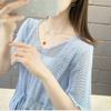 Korean Loose Drawstring Hollow Knit Pullover Blouse Short Sleeve Versatile Thin Sweater Women