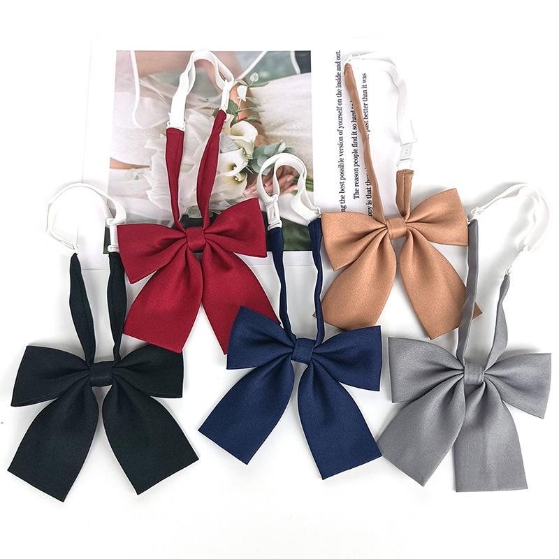 JK Collar Bow Tie for Women - Korean & Japanese Academic Style, Solid Color with Fine Stripes, Black & Wine Red
