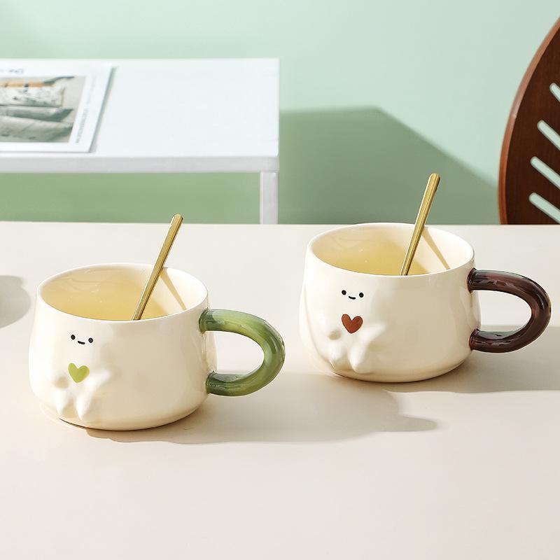 Cream Wind Hand Pinch Cartoon Ceramic Mug Household Water Cup Coffee Cup Couple Cup Teacup Milk Cup Breakfast Cup