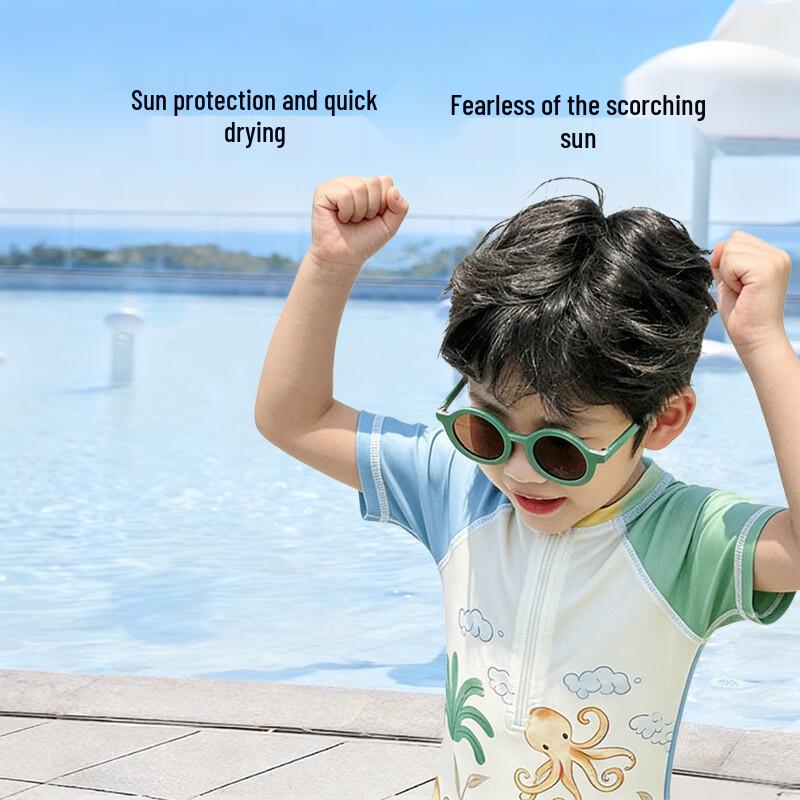 Boys' Quick-Dry Sun Protection Short Sleeve One-Piece Swimsuit