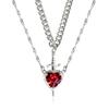 18k Gold Plated Clavicle Chain Necklace with Ruby Heart and Arrow Design, Inlaid Zircon, for Couples