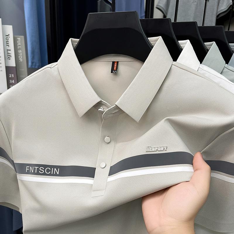 Short Sleeve T-Shirt Men s Summerpolo Wrinkle-Resistant Casual Printed Striped Top M