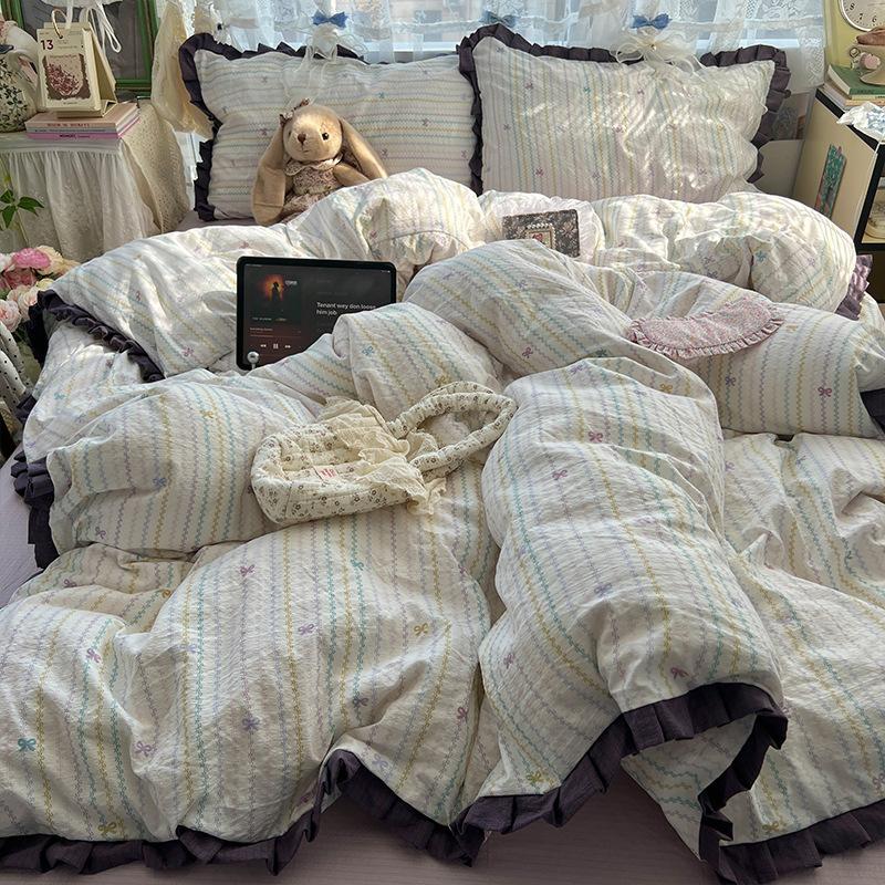 insA Cotton Bed Four-piece Set Pure Cotton New Maternal and Infant Grade Bed Sheet Quilt Cover Student Dormitory Three-piece Set