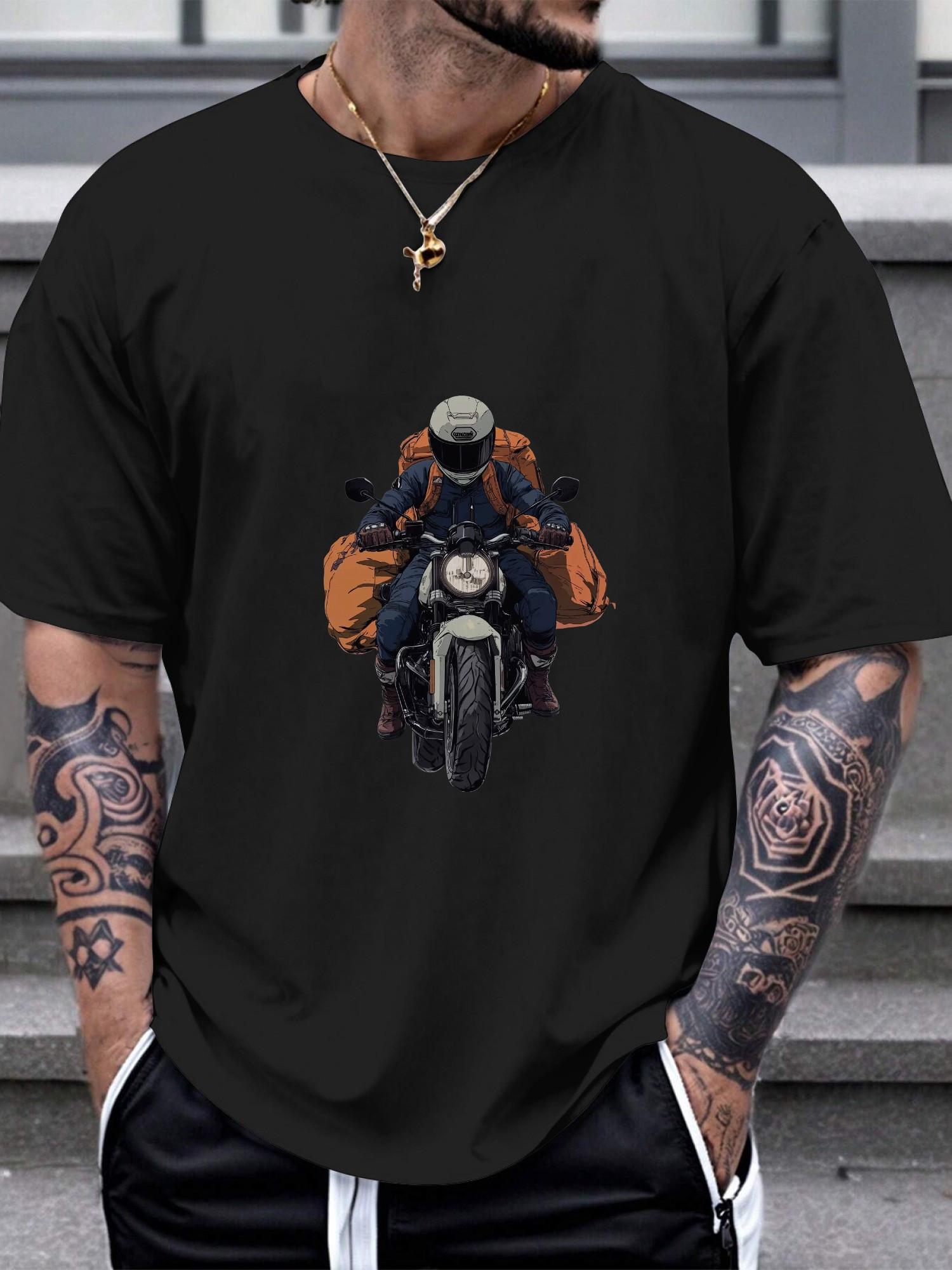 1pc motorcycle rider detailed graphic T-shirt L