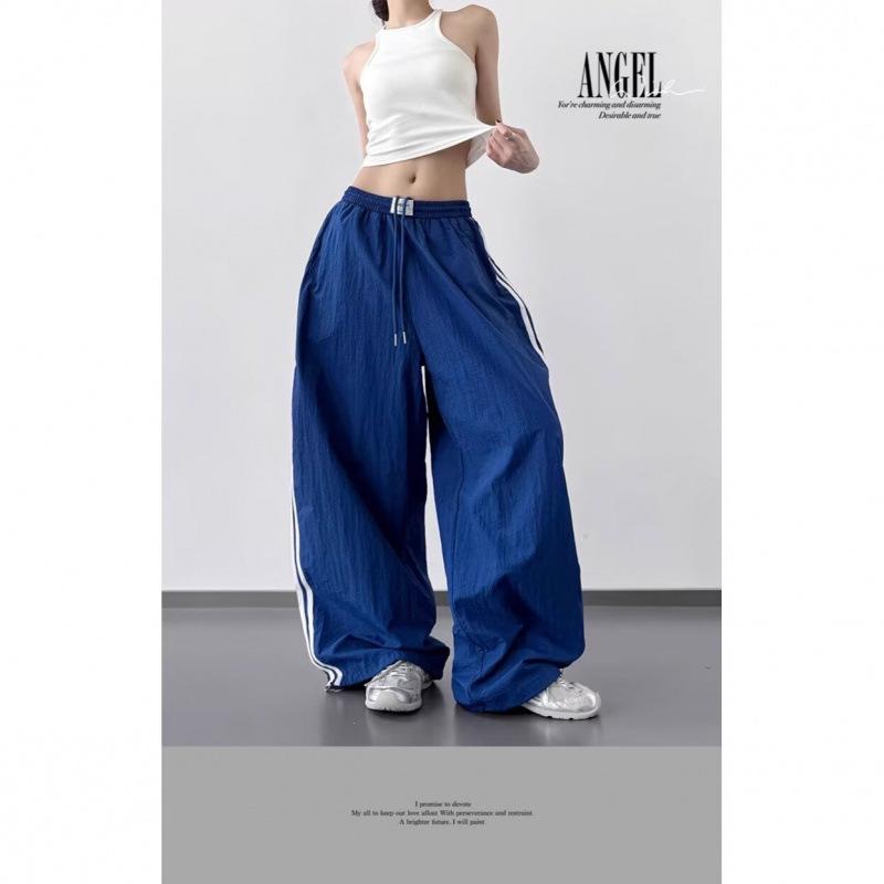 

2025 Women s Casual Wide-Leg Cargo Pants with Patchwork Stripe Detail Medium синий