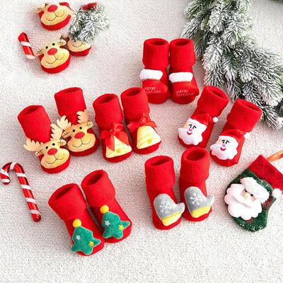 1 Pairs 0-1 Year Old Kids Children's Socks For Girls Boys Non-slip Print Cotton Toddler Baby Christmas Socks For Newborns Infant