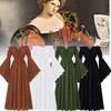 Bare Boat Neck Shoulder Ruffled Long Sleeves Renaissance Maxi Dress Cosplay Set